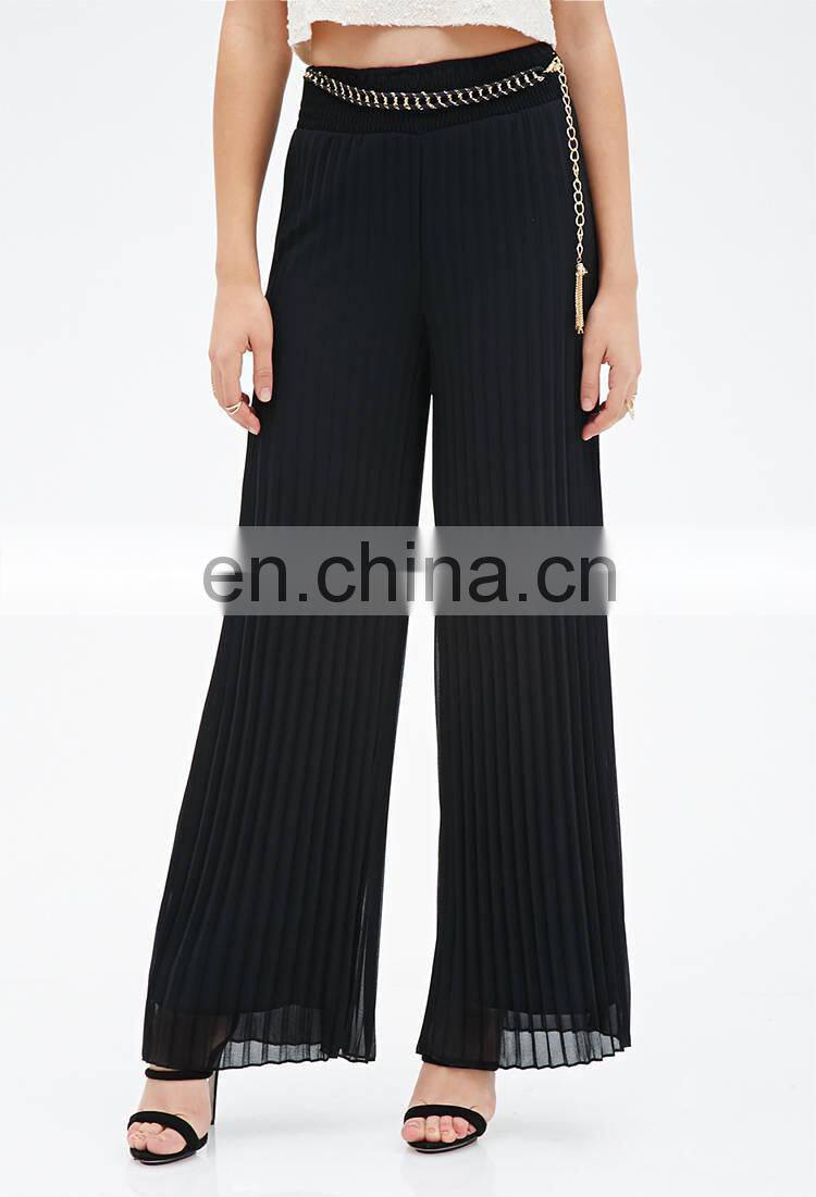 Woman Loose Soft Touch Black Wrinkle Pleated Wide Leg Pants