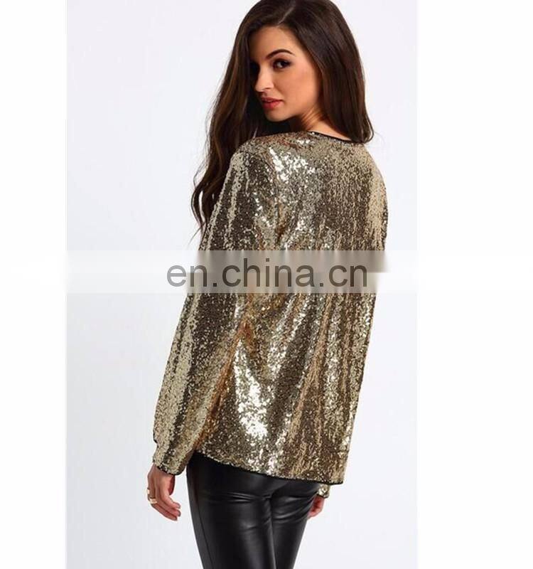 new gold collarless sequined pant design coat women