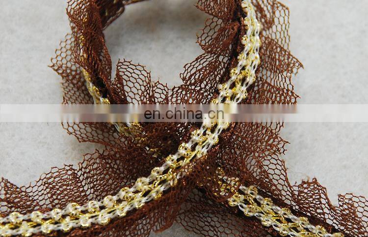 Gold polyester lurex Embroidery Mesh Lace Trim