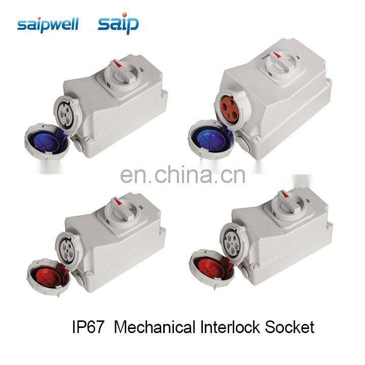 3 pins , 16A , 230VAC , IP44 electrical socket with switches and mechanical interlock
