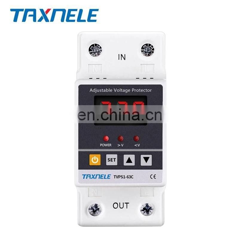63A 220V Din Rail Adjustable Recovery Reconnect Over and Under Voltage Protective Device Protector Relay Over Voltage Protection