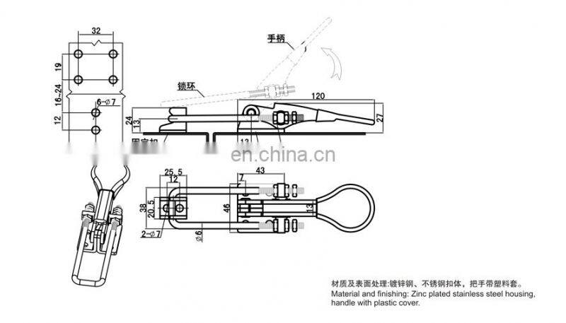 DK603-4 Zinc Coated Steel / SS Toggle (Hasp) With Plastic Cover Handle