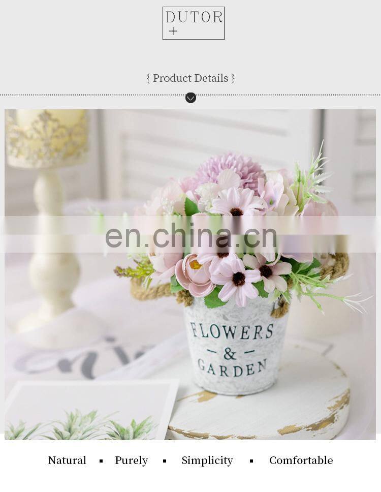 Wedding Decoration Faux Plant 1 Set Flower And Vase Artificial Flowers With Iron Bucket Farmhouse Style Table Accessories