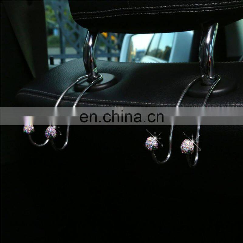 2pcs Stainless Steel car Hanger For Bags Universal Seat Headrest Rhinestones Auto Hooks Car Hangers Bling Interior