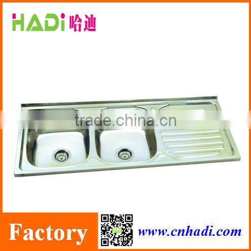 1.2m double bowl stainless steel kitchen sink with drain board HD12050A
