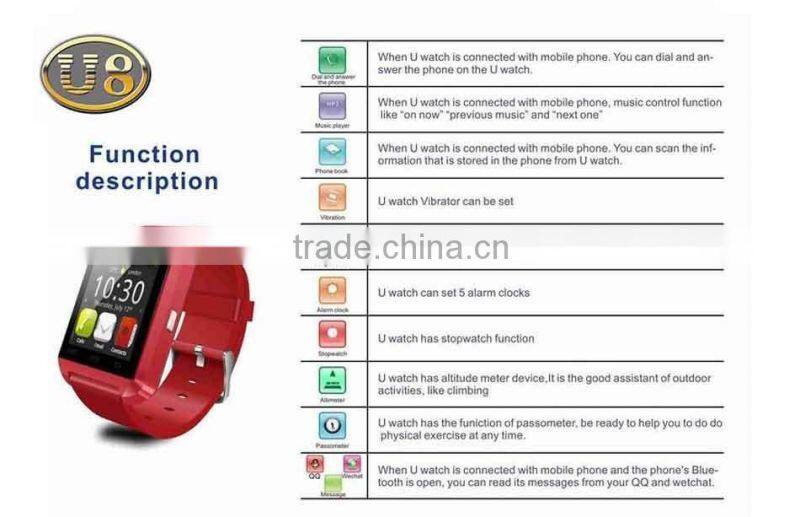 Smart Watch U8 Bluetooth Altimeter Anti-lost 1.5 inch Wrist Watch U Watch For Smartphones iPhone Android Samsung HTC Cell PhoneS