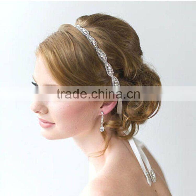2015 Korea Style Snake Chain Clear Crystal Flower Hairband Bridal Hair Accessories