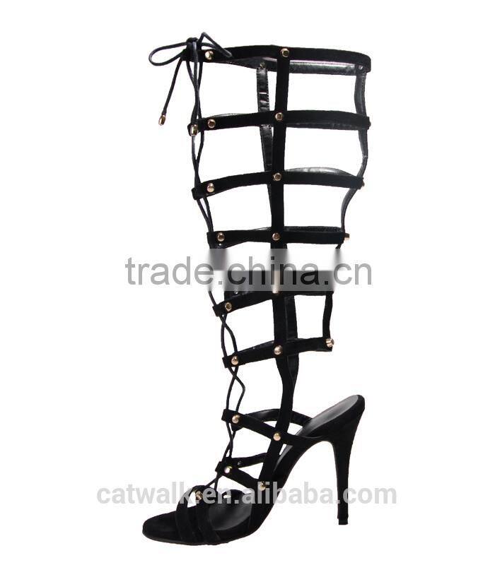 2015 Women over knee high heels boots lace up black knee boots high heel boots for women