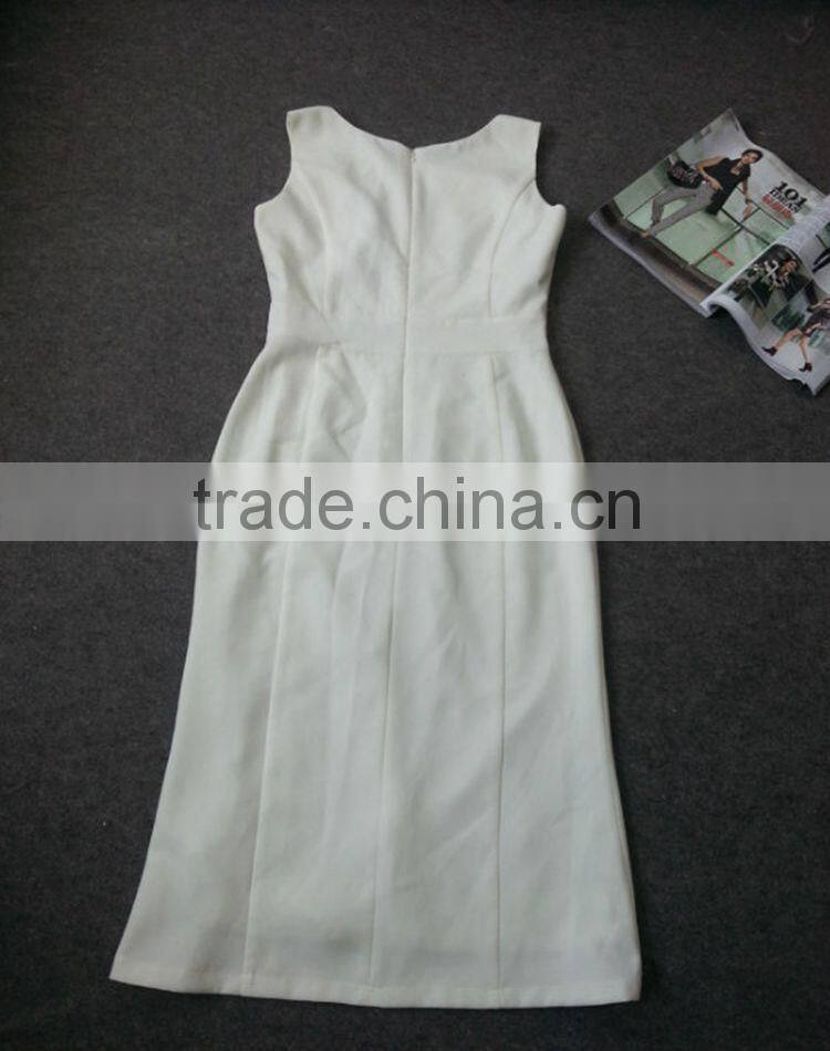 Mid-calf top quality famous brand white dresses European Style most popular 2014