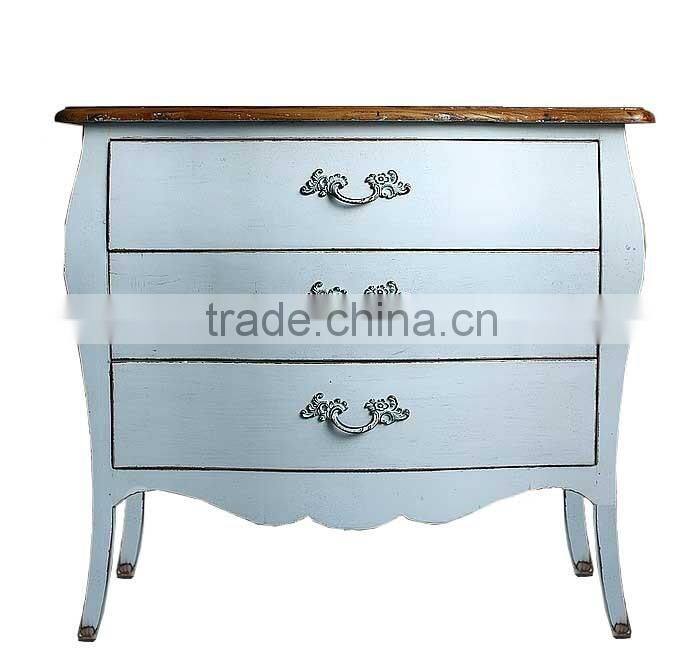 Black paint rustic French reproduction birch wood drawer cabinet