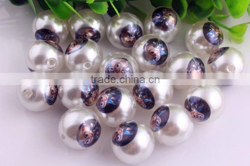 Look!! 2016 Fashion Chunky Round Loose Acrylic Bubblegum Ball 20mm Pearl Print Cartoon Character Large Pearl Beads For Jewelry!