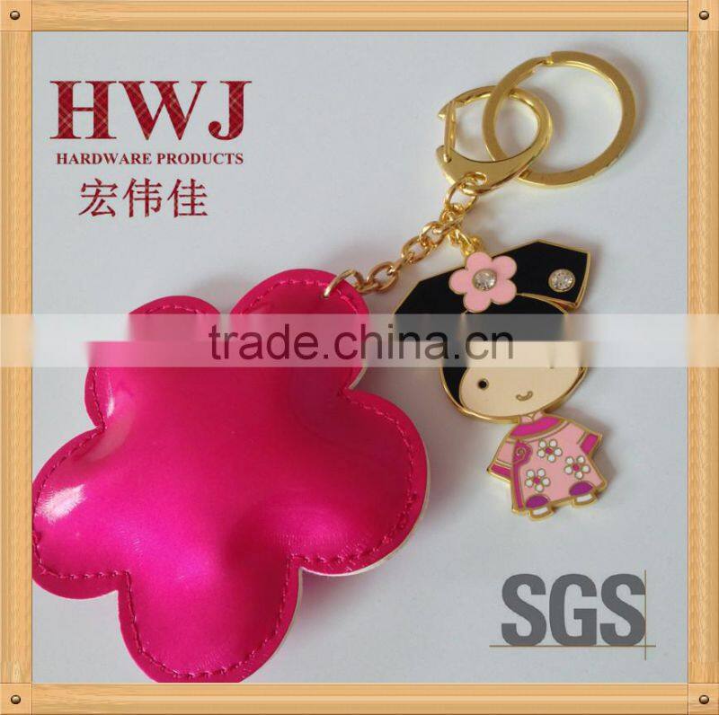 cute bady shape hard enamel metal keychain with stones for down coat