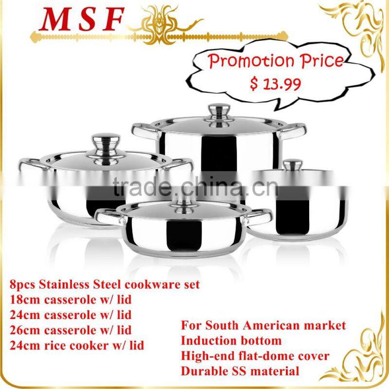 MSF-3997 8pcs Stainless steel cookware set 18cm 24cm 26cm casserole with cover 24cm Rice cookware with cover