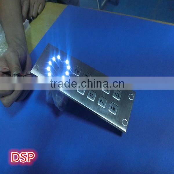 customize 10 keys stainless steel metal keypad with light