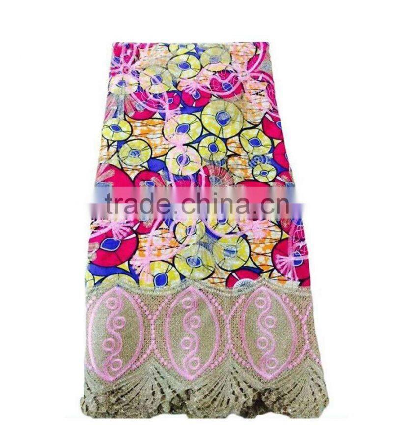 wax holland printed fabric with embroidered design guipure cord lace in guangzhou