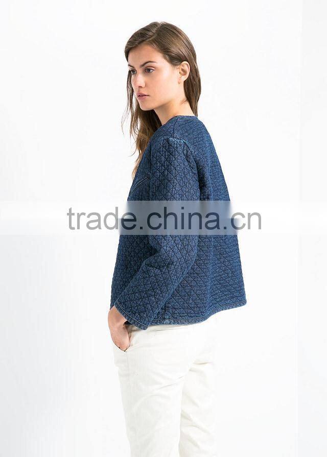 2014 European women fashion 100% cotton slim denim long sleeve jeans winter cotton-padded jacket