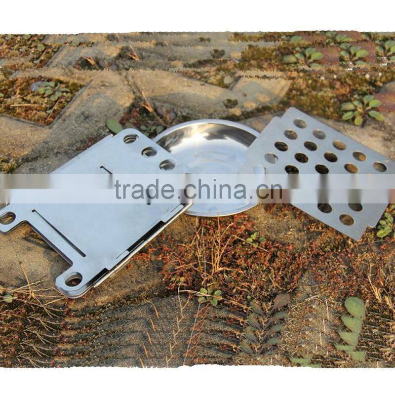 Stainless steel camping wood & alcohol stove with hinge portable stove outdoor with saucer wholesale alibaba