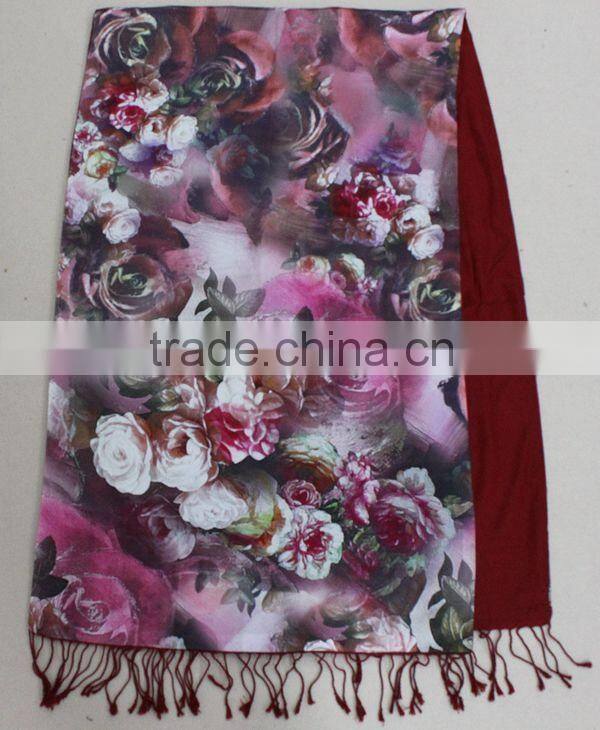 lady 100% silk digital inkjet double layer scarf fashion turkish hijab