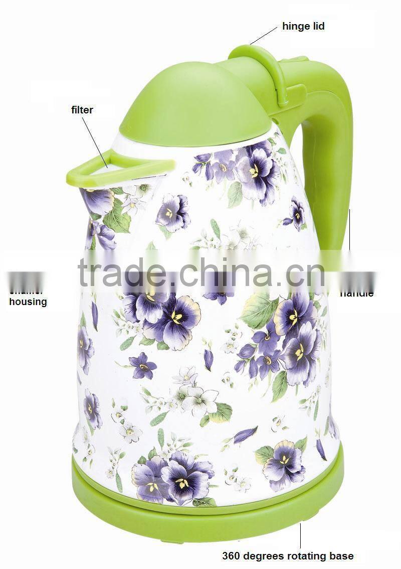 Flower printing cordless enamel electric water kettle