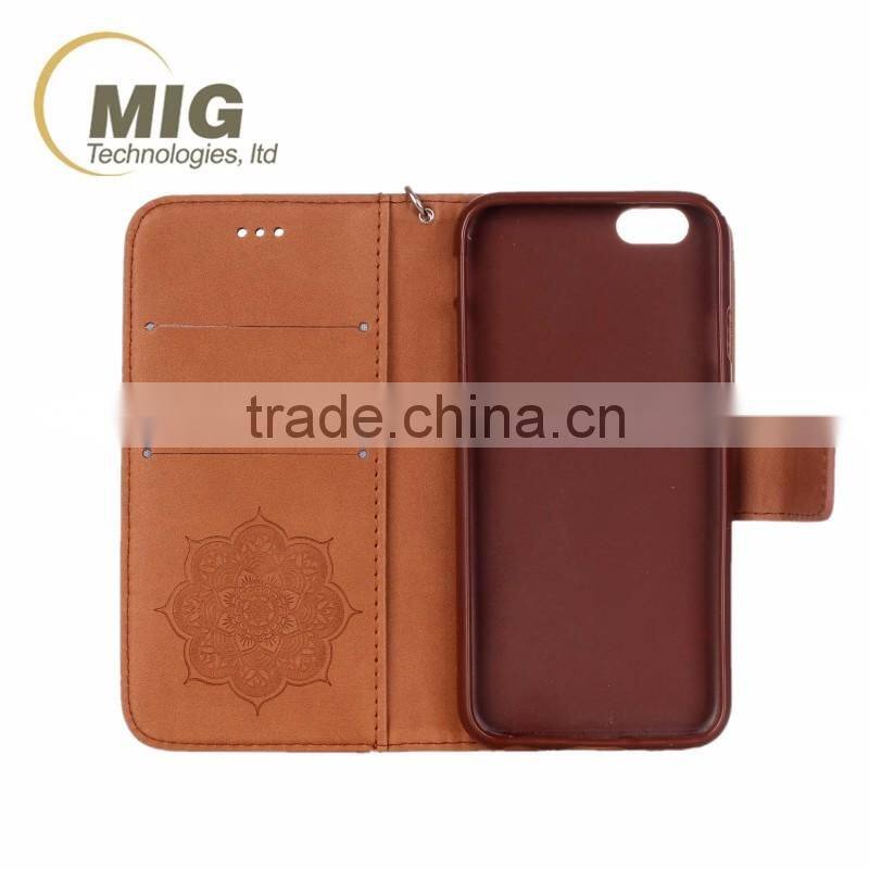 Diamond Flower wallet leather case with strap with inside TPU phone case for iphone 6 6S