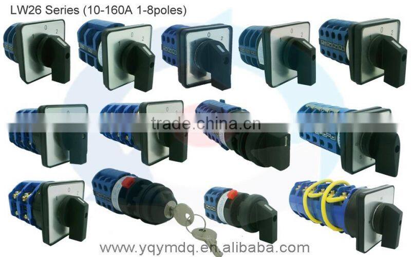 Rotary switch YMW26-32/1GS with padlock handle changeover cam switch 32A 690V 2 positons 1 section 4 terminals sliver contact