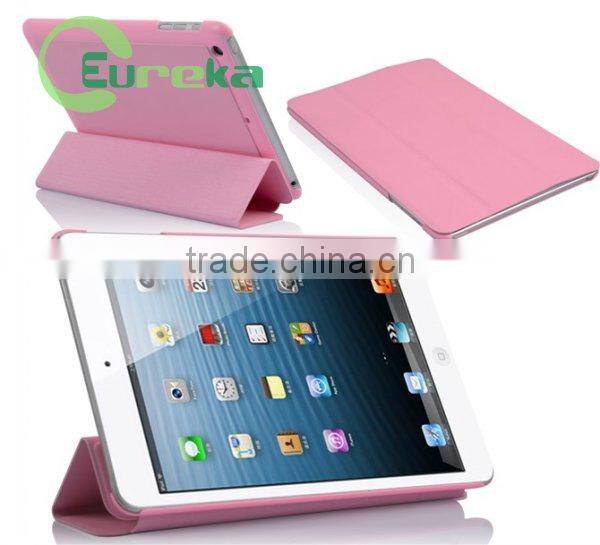 2014 Good qulity book smart folding leather case for ipad mini