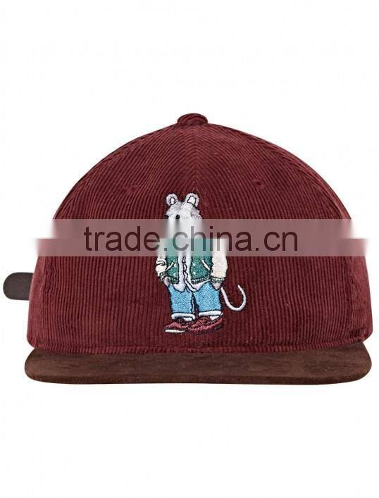 flat brim rat cord ball cap with leather back strap