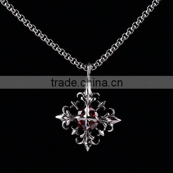 316L stainless steel titanium cruciate flower pendant with crystal