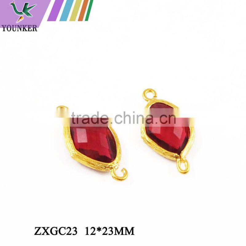 2016 New Design Hot Sale Zircon Faceted Pendant Glass Gold & Silver Bezel Paw Setting gemstone Connectors for Jewelry Making.