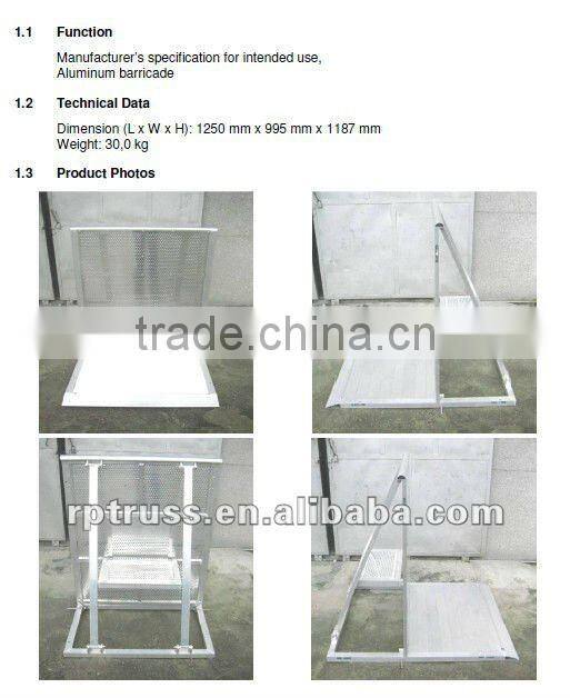 2015 RP Strong aluminum portable temporary barricade for performance