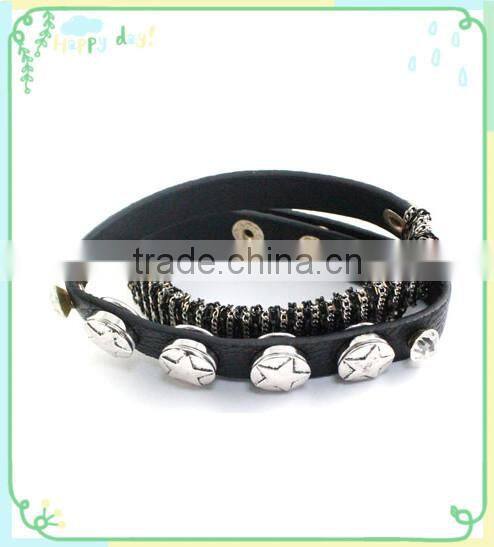 2015 PU DIY Button Chain Wrap Bracelet .Star Button