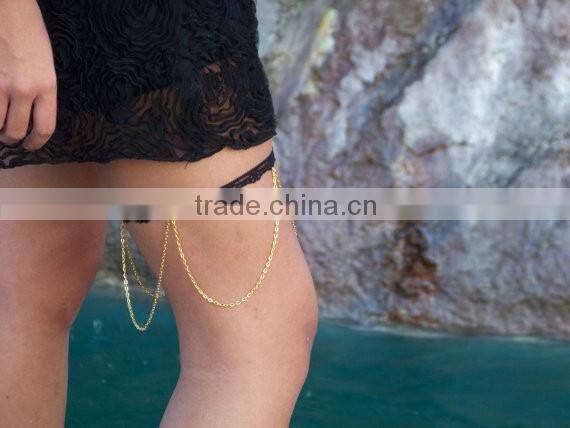 Women Gold Thigh Leg Metal Layers Tassel Chain Strand Fashion Body Jewelry