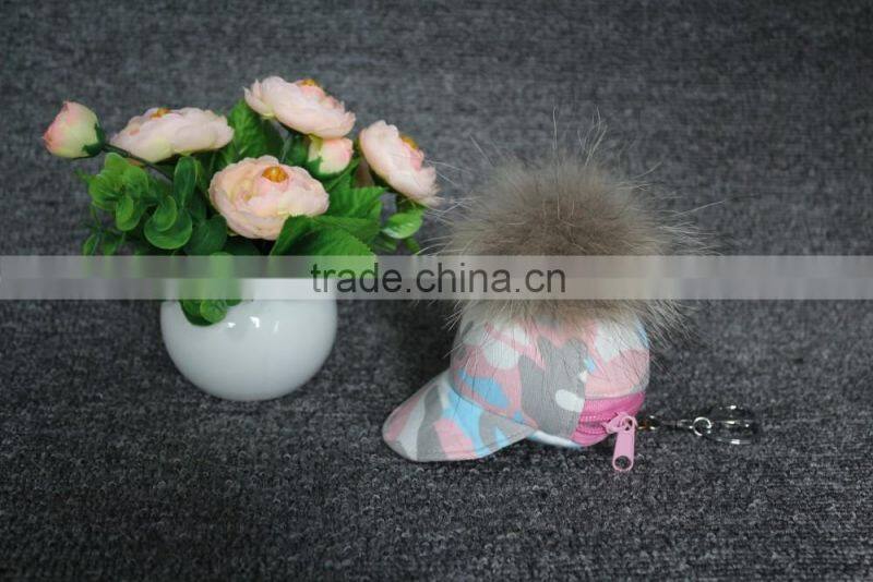 fur pom pom keyrings / cute handbag for girls / hot sale small fur purse