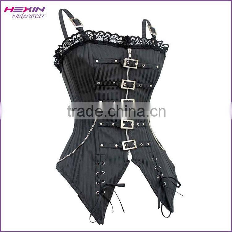 Black Brocade Boned Corset Top Metal Clasps Closure Cord Lace Up Back Body Shaper Women Basque Embroidery Corsets