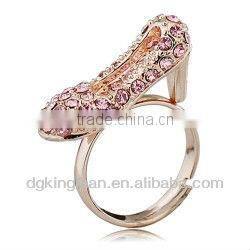 Stylish Real Gold Plated High-heeled Shoe Rings With Shining Diamonds