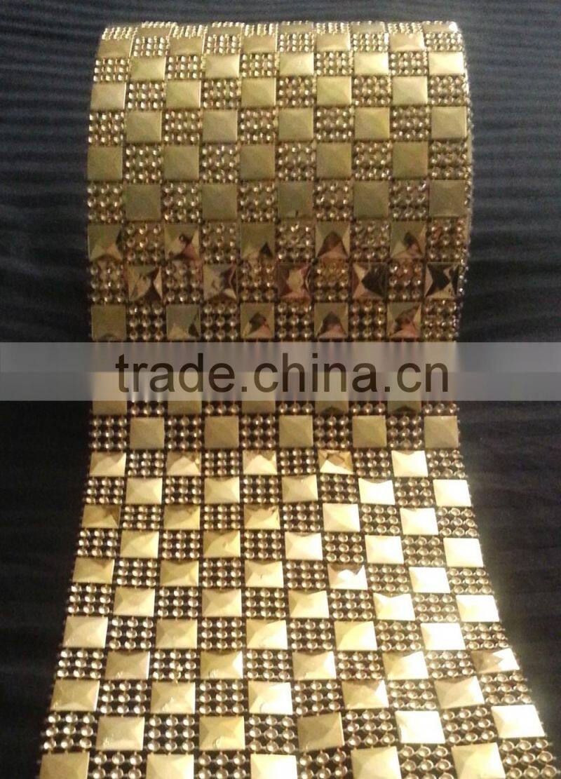 Gold Diamond Stud Mesh Wrap Roll Rhinestone Crystal Ribbon