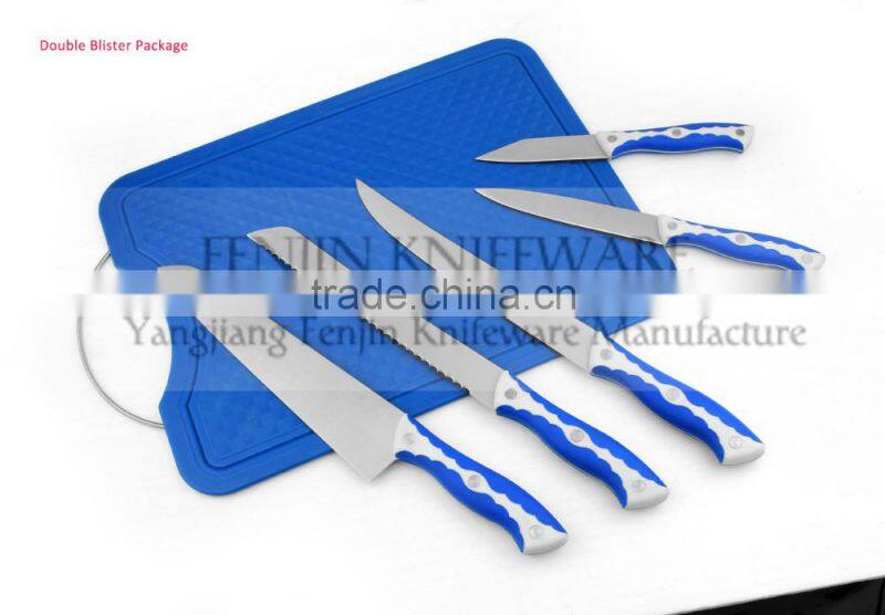 5PCS Stainless Steel Blade Kitchen Knife Set with Block