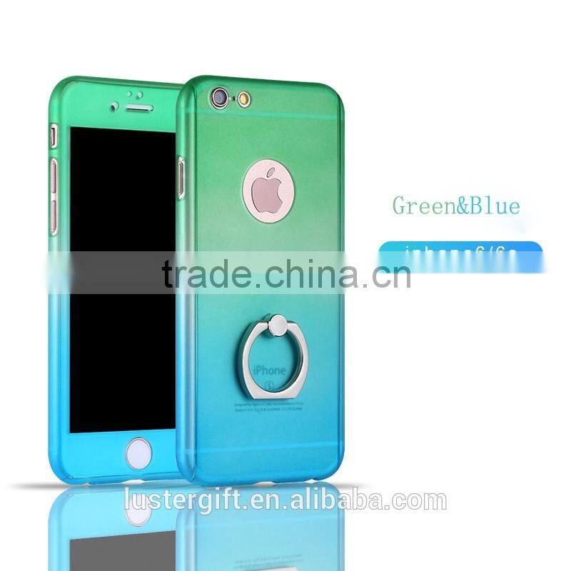 3 in 1 Phone Case with Rotating Ring Kickstand Tempered Glass Screen protector 360 Full body Cover Case for iPhone 6 6S
