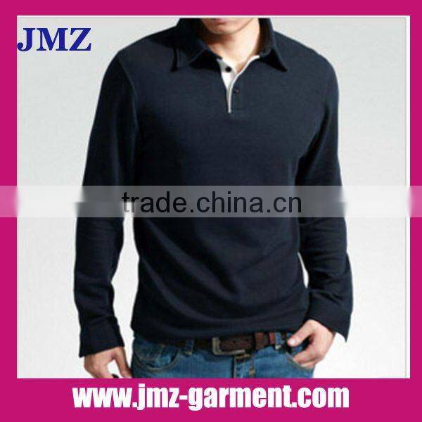 100% cotton plain white long sleeve polo shirt
