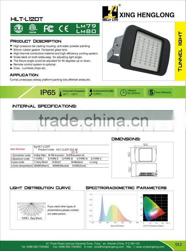 400W MH/HPS tunel lights retrofit LED kits,120W LED Tunnel light with DLC and ETL