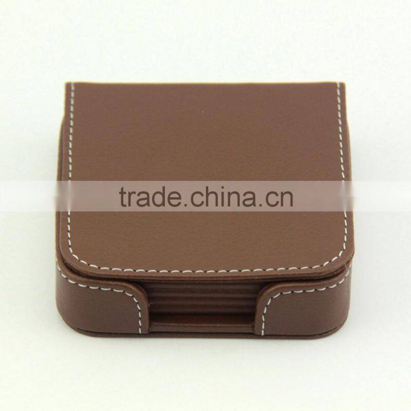 Promotion Gifts Brown PU Leather Coaster Set
