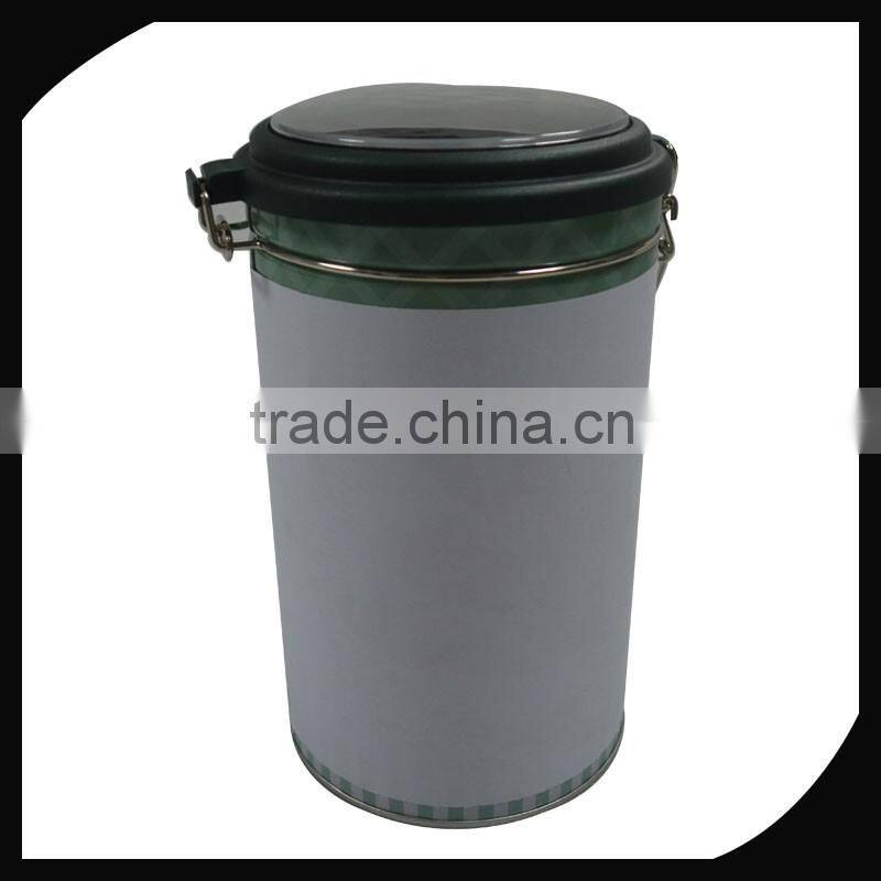 2016 hot sale beautifu design coffee tin can/metal tea tin can with plastic cover wholesale/round coffee tea tin can