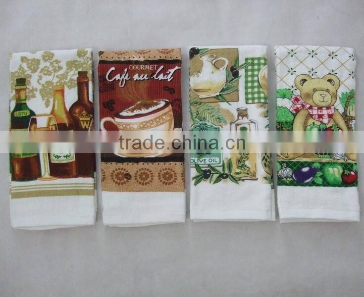 100% cotton flower design 1 pc printing velour towel and 1pc waffle solid color tea towel set