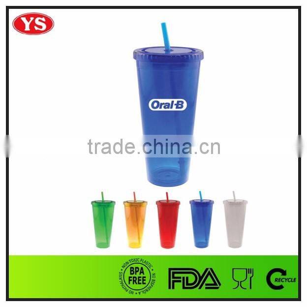 24oz double wall promotional insulated acrylic tumbler with straw