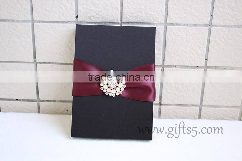 Graceful black silk wedding packaging box for invitation cards