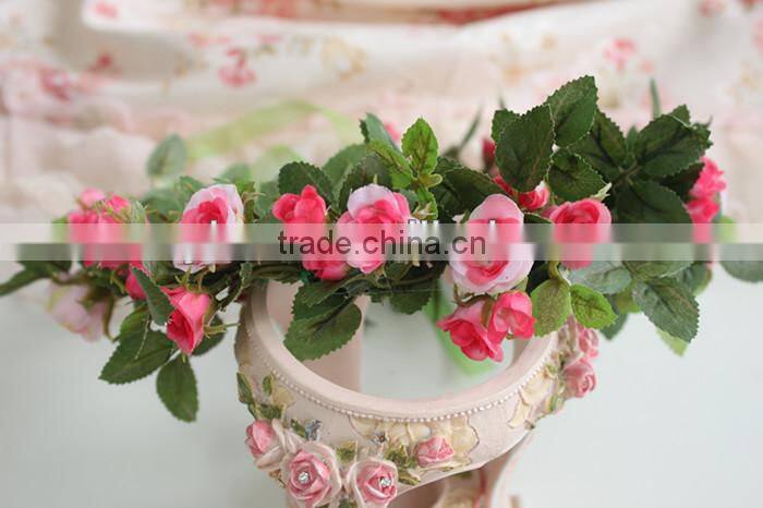 Hawaii Pink Rose Flower Head Wreath Bridal Party Woman Girls Flower Hair Accessory