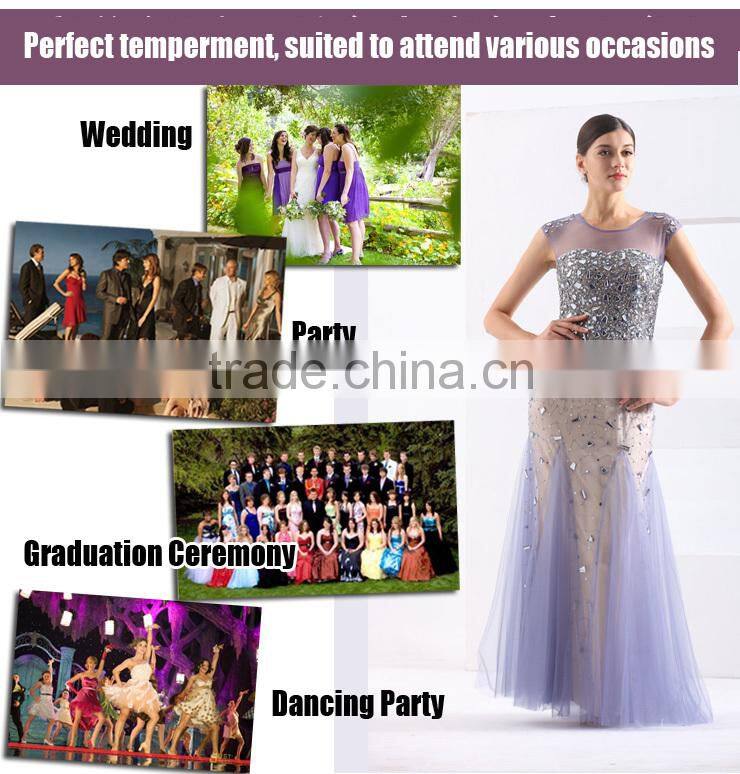 Magnificent Cap Sleeve Transparent Fishtail Beaded Bling Long Lebanon Evening Dress