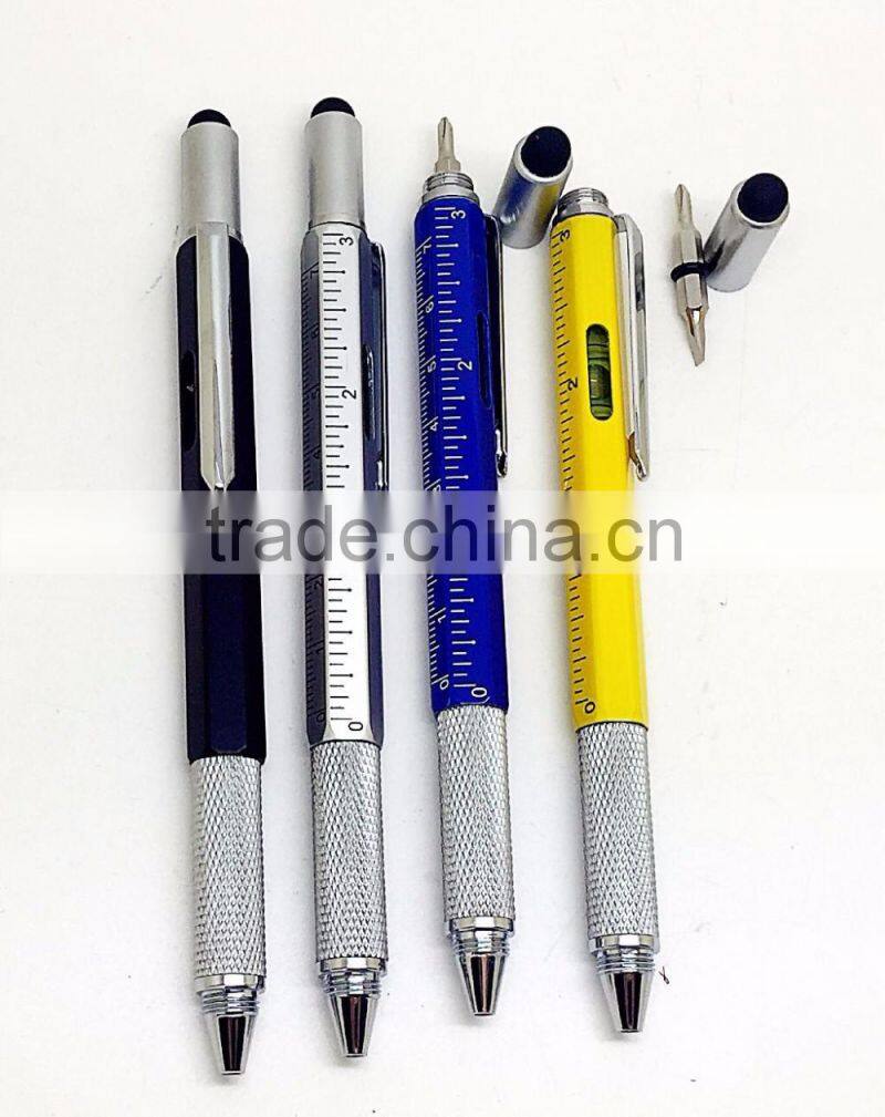 Multi-function Tool Ballpoint Pen Screwdriver Ruler Spirit Level with a top and scale metal penTouch Screen for Ipad Iphone