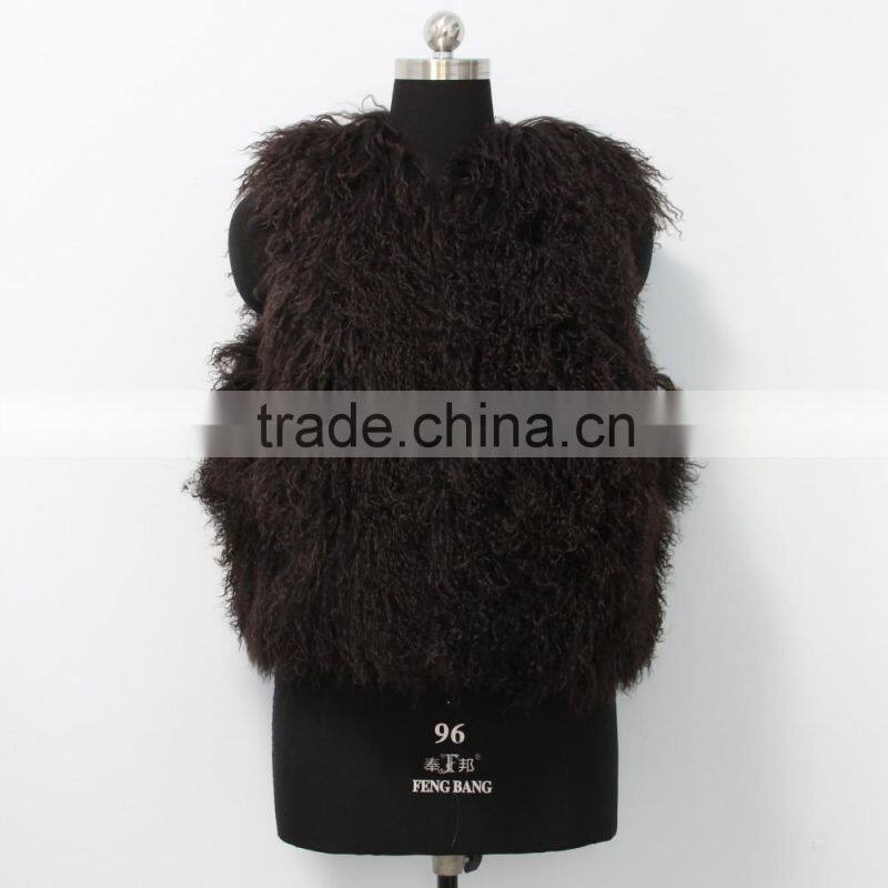 Fashion design Mongolian lamb fur coat genuine women popular Mongolian lamb fur vest