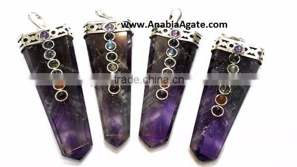 Black Jasper Chakra Flat Stick Pendant With Chakra Cabs : Wholesale Gemstone Chakra Pendants for sell